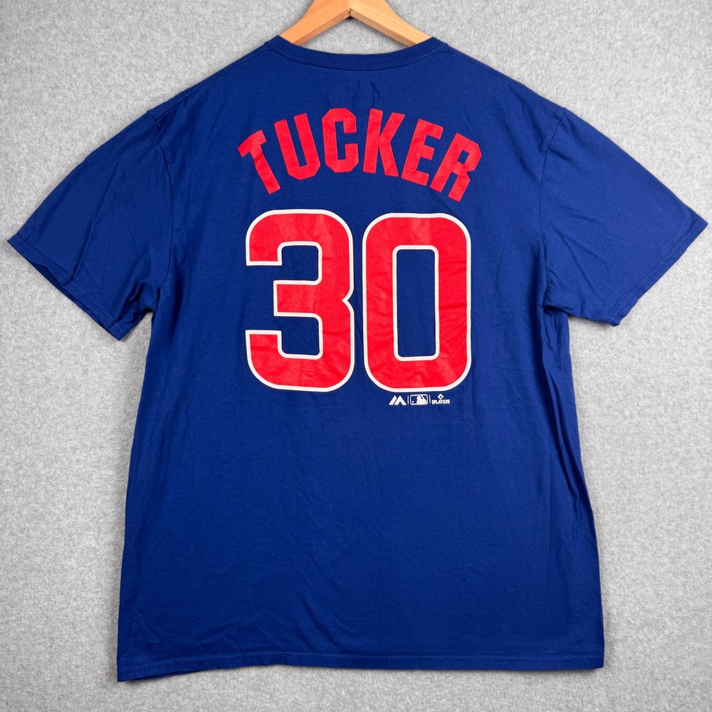 Chicago Cubs T Shirt Mens XL Blue Red Kyle Tucker 30 Majestic Graphic Tee Jersey
